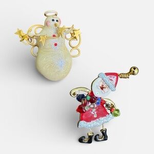 Festive Snowman and Santa Brooch Bundle